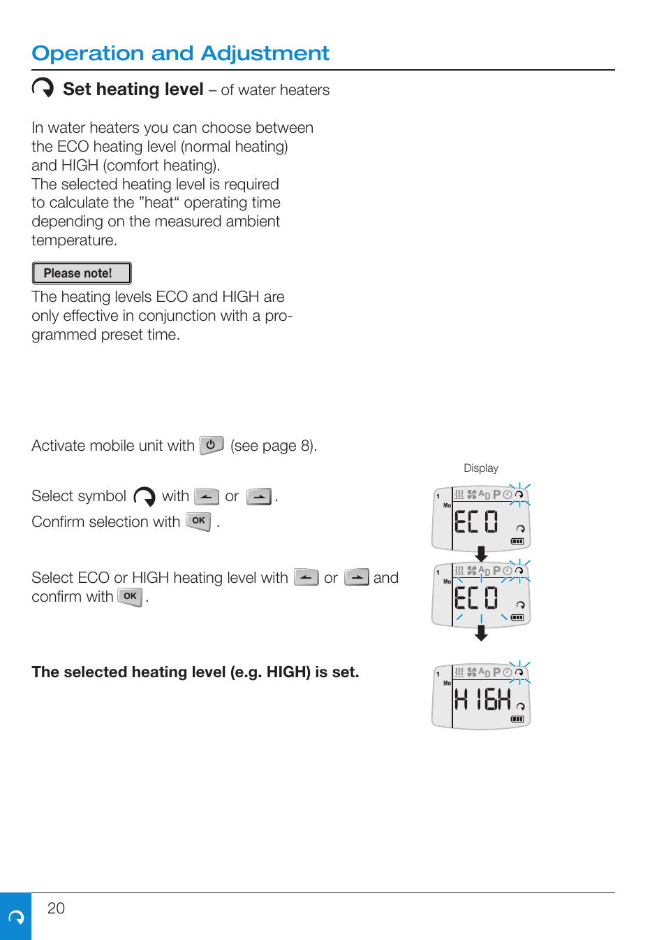 Operation and adjustment | Eberspacher EasyStart R User Manual | Page 20 / 28