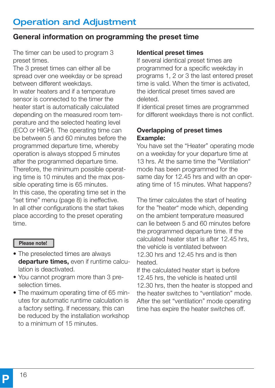 Operation and adjustment | Eberspacher EasyStart T User Manual | Page 16 / 28