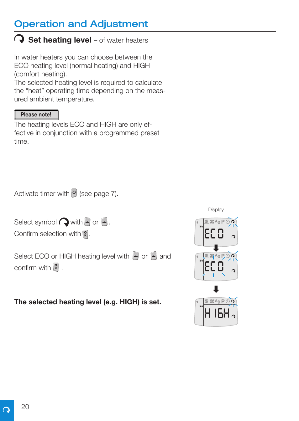 Operation and adjustment | Eberspacher EasyStart T User Manual | Page 20 / 28