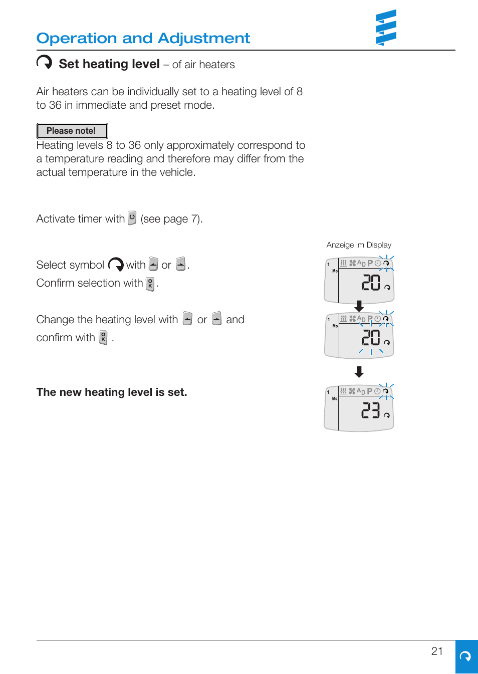 Operation and adjustment | Eberspacher EasyStart T User Manual | Page 21 / 28