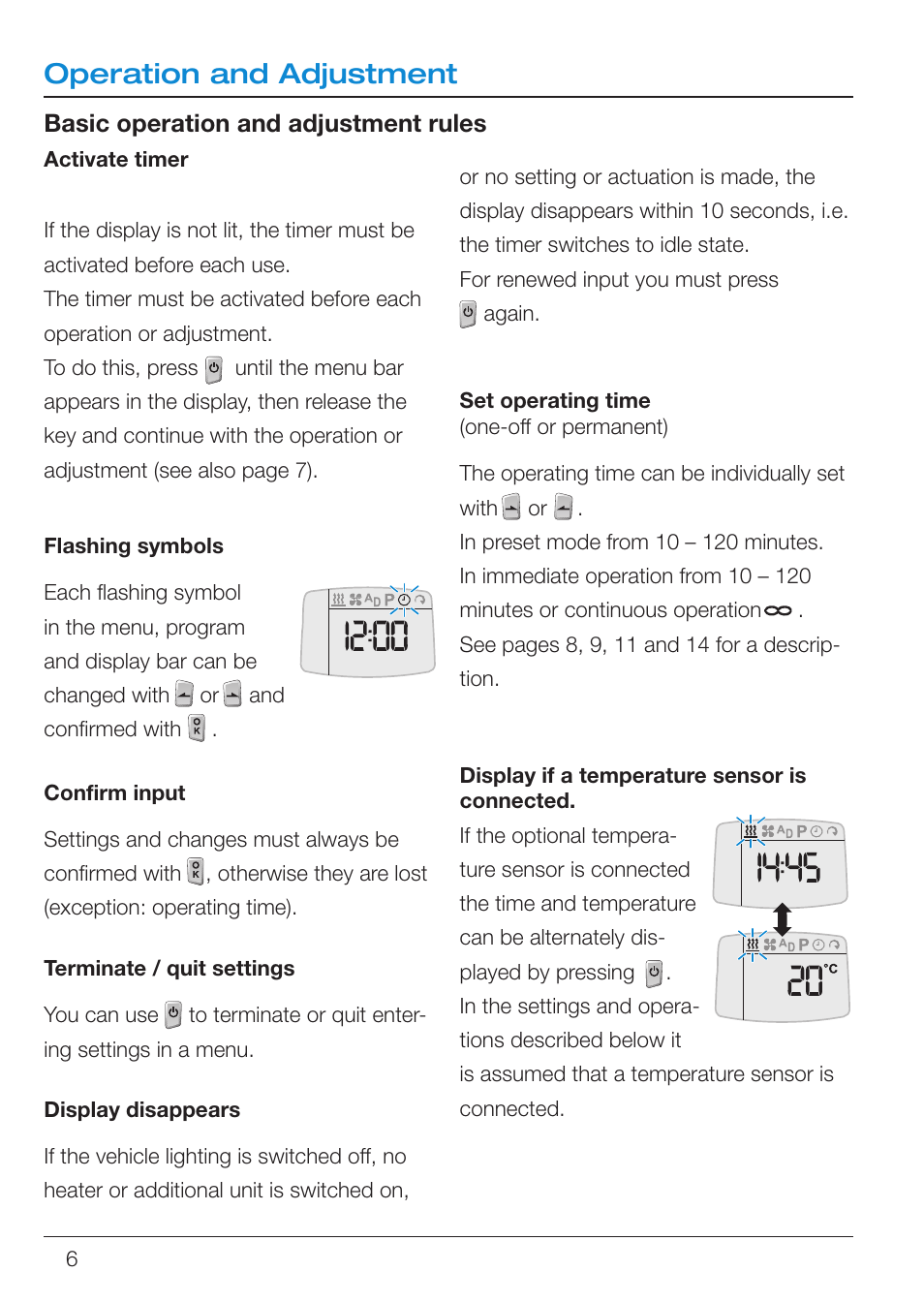 Operation and adjustment | Eberspacher EasyStart T User Manual | Page 6 / 28
