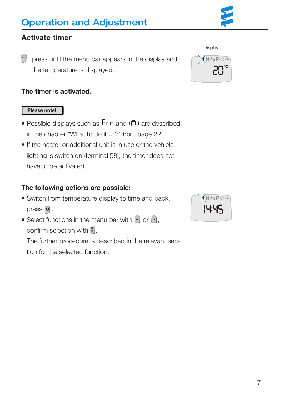 Operation and adjustment | Eberspacher EasyStart T User Manual | Page 7 / 28