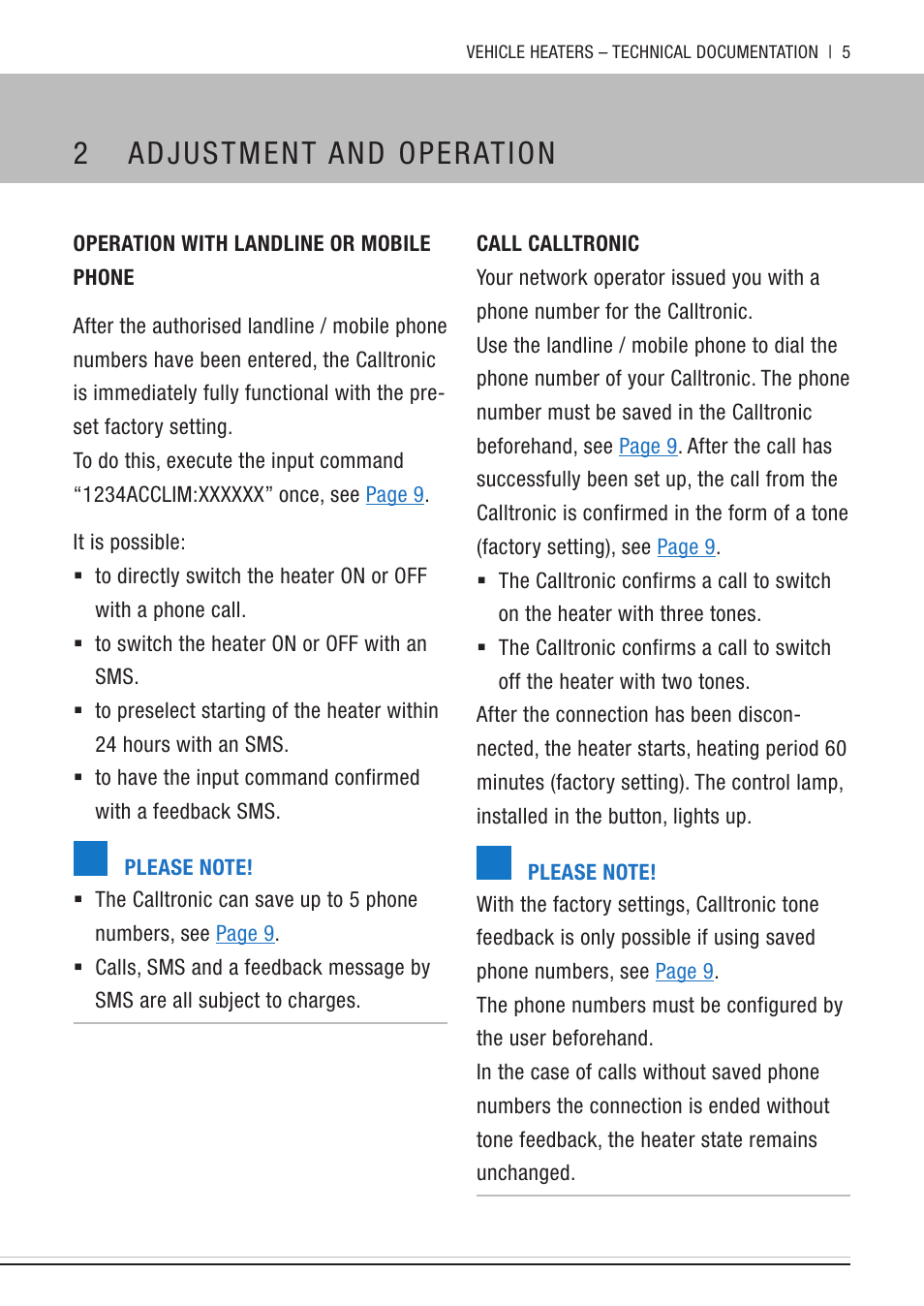 2 adjustment and operation, Operation with landline or mobile phone, Call calltronic | Adjustment and operation | Eberspacher Calltronic User Manual | Page 5 / 14