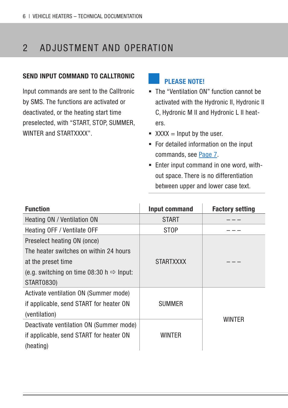 Send input command to calltronic, 2 adjustment and operation | Eberspacher Calltronic User Manual | Page 6 / 14