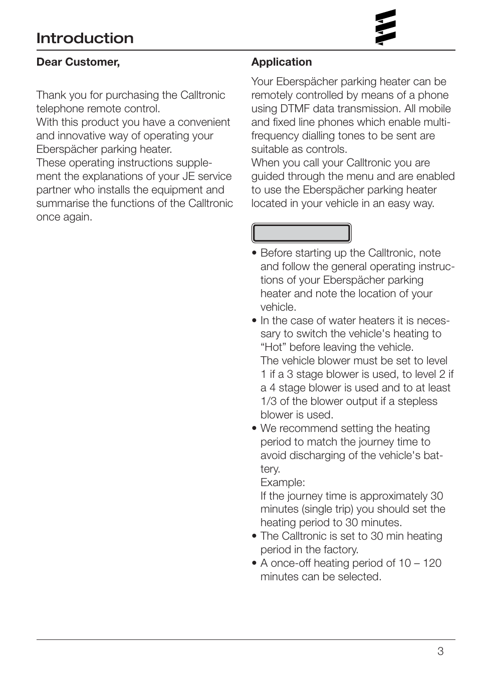 Introduction | Eberspacher Calltronic 08 User Manual | Page 3 / 8