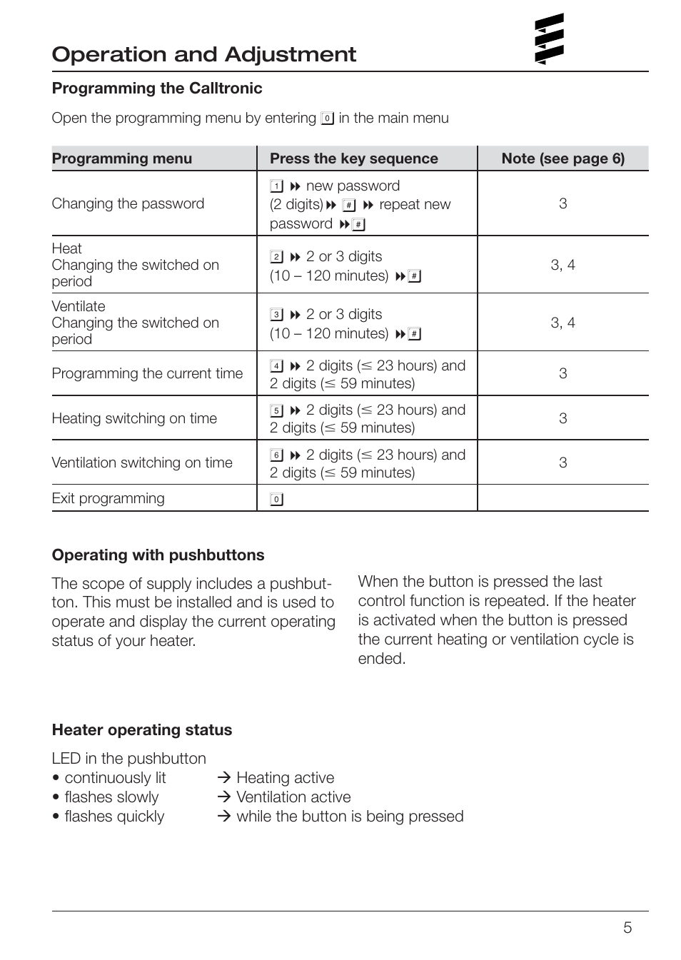 Operation and adjustment | Eberspacher Calltronic 08 User Manual | Page 5 / 8