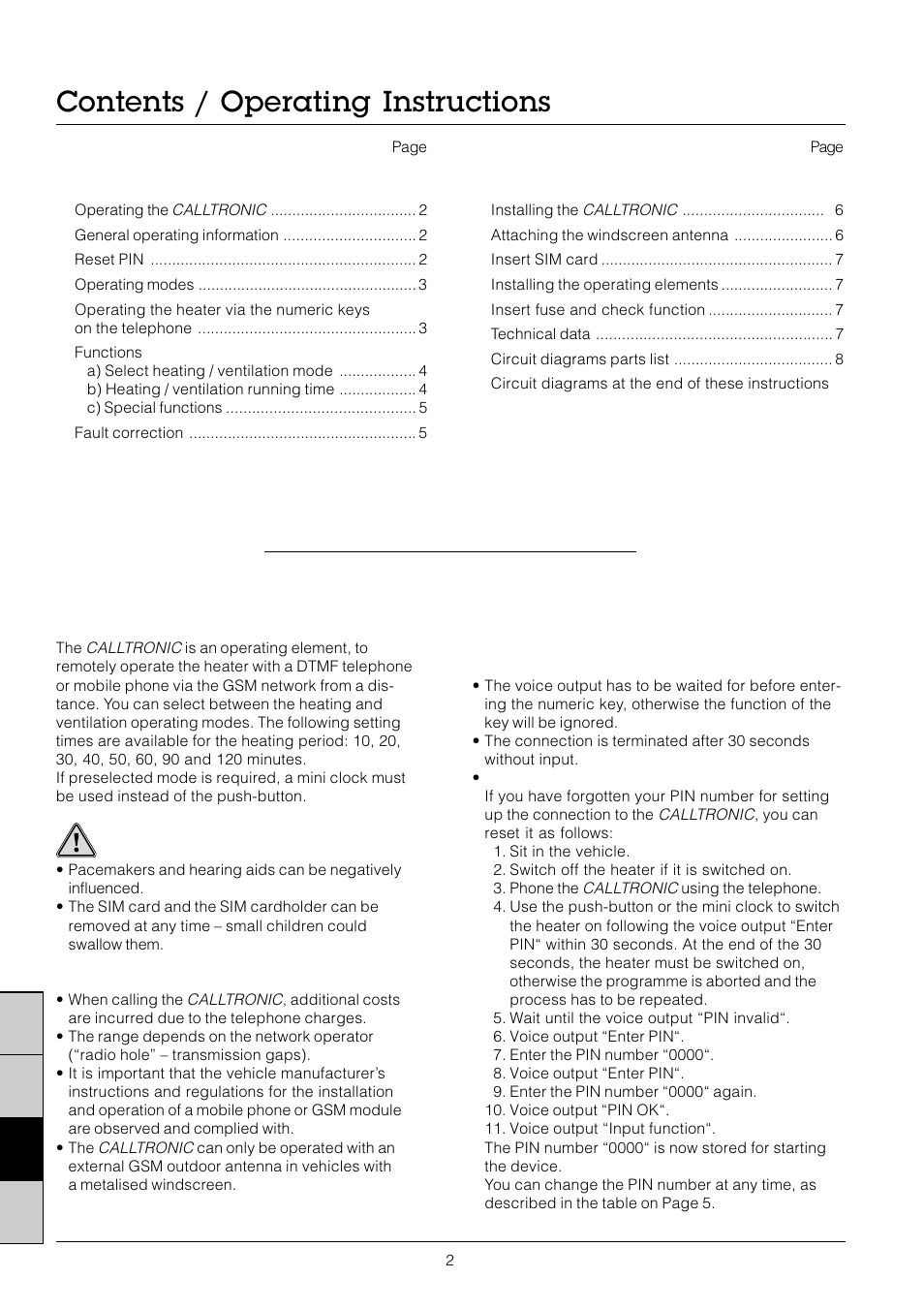 Eberspacher Calltronic 01 User Manual | Page 2 / 20