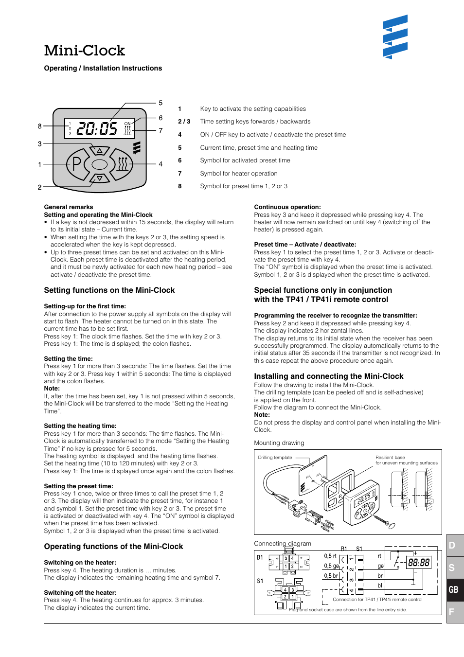 Eberspacher Mini clock User Manual | 1 page