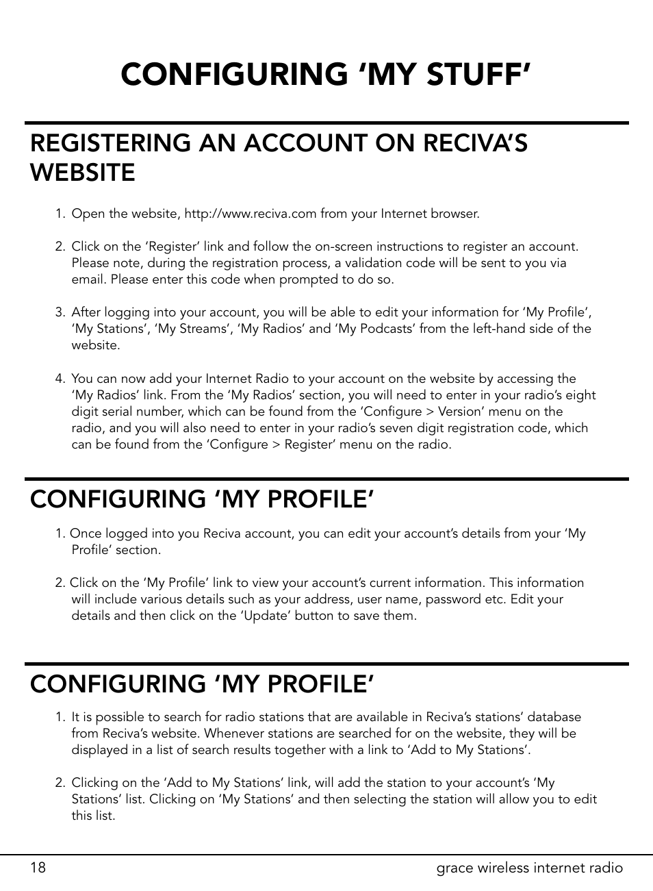 Configuring ‘my stuff | ECOXGEAR ITCIR1000: Original Grace Internet Radio User Manual | Page 18 / 41