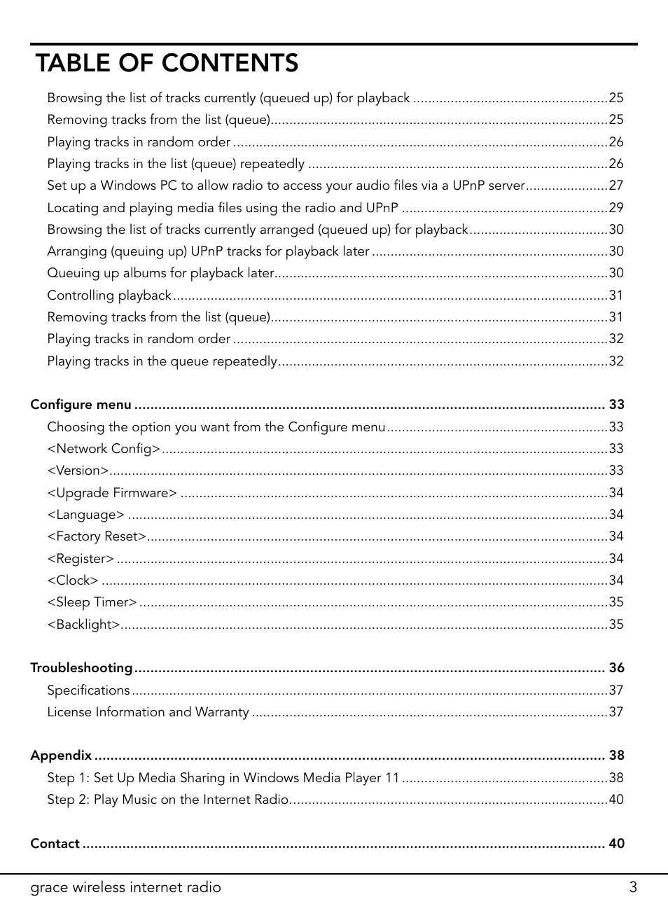 ECOXGEAR ITCIR1000: Original Grace Internet Radio User Manual | Page 3 / 41