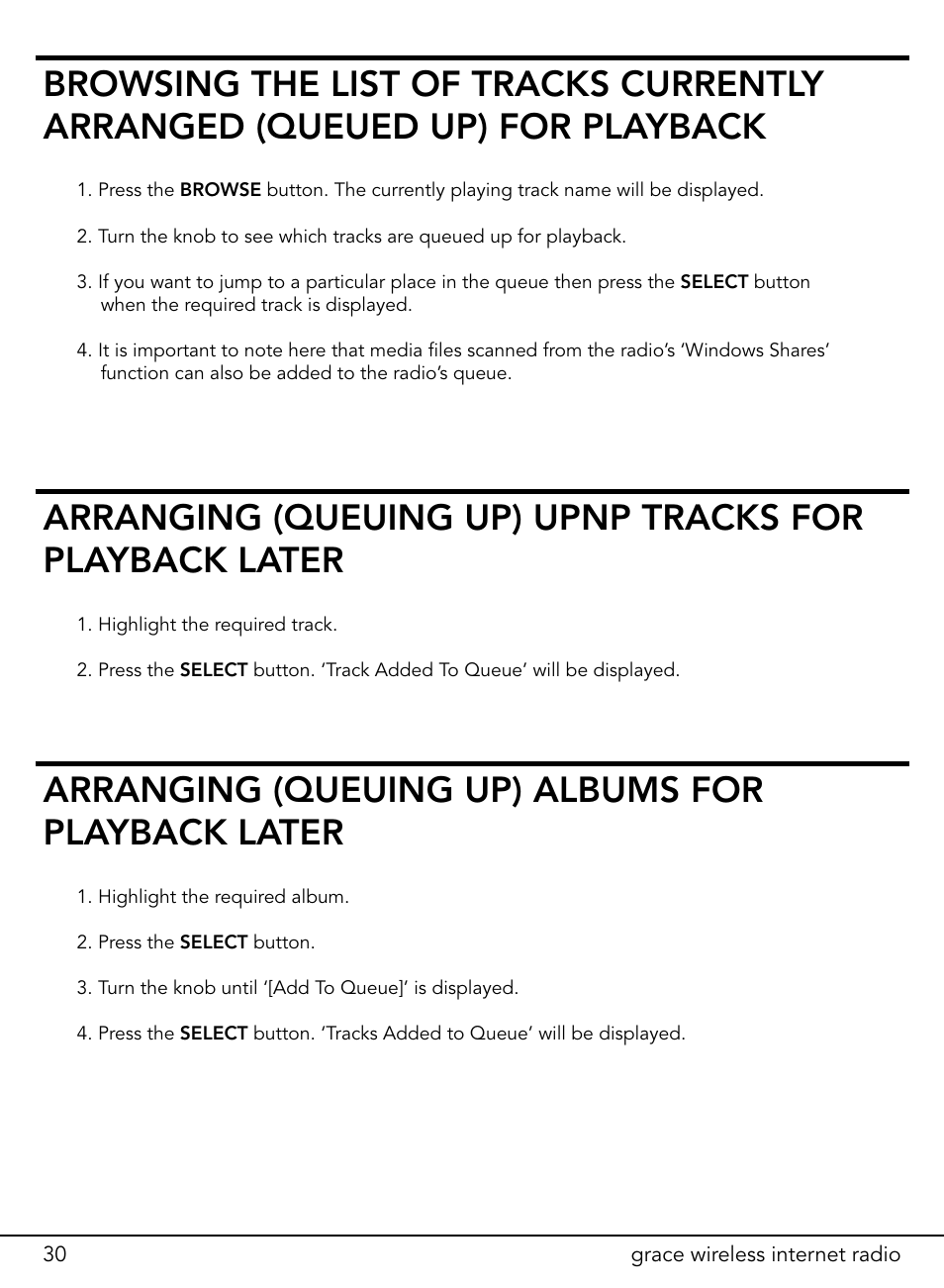 Arranging (queuing up) albums for playback later | ECOXGEAR ITCIR1000: Original Grace Internet Radio User Manual | Page 30 / 41