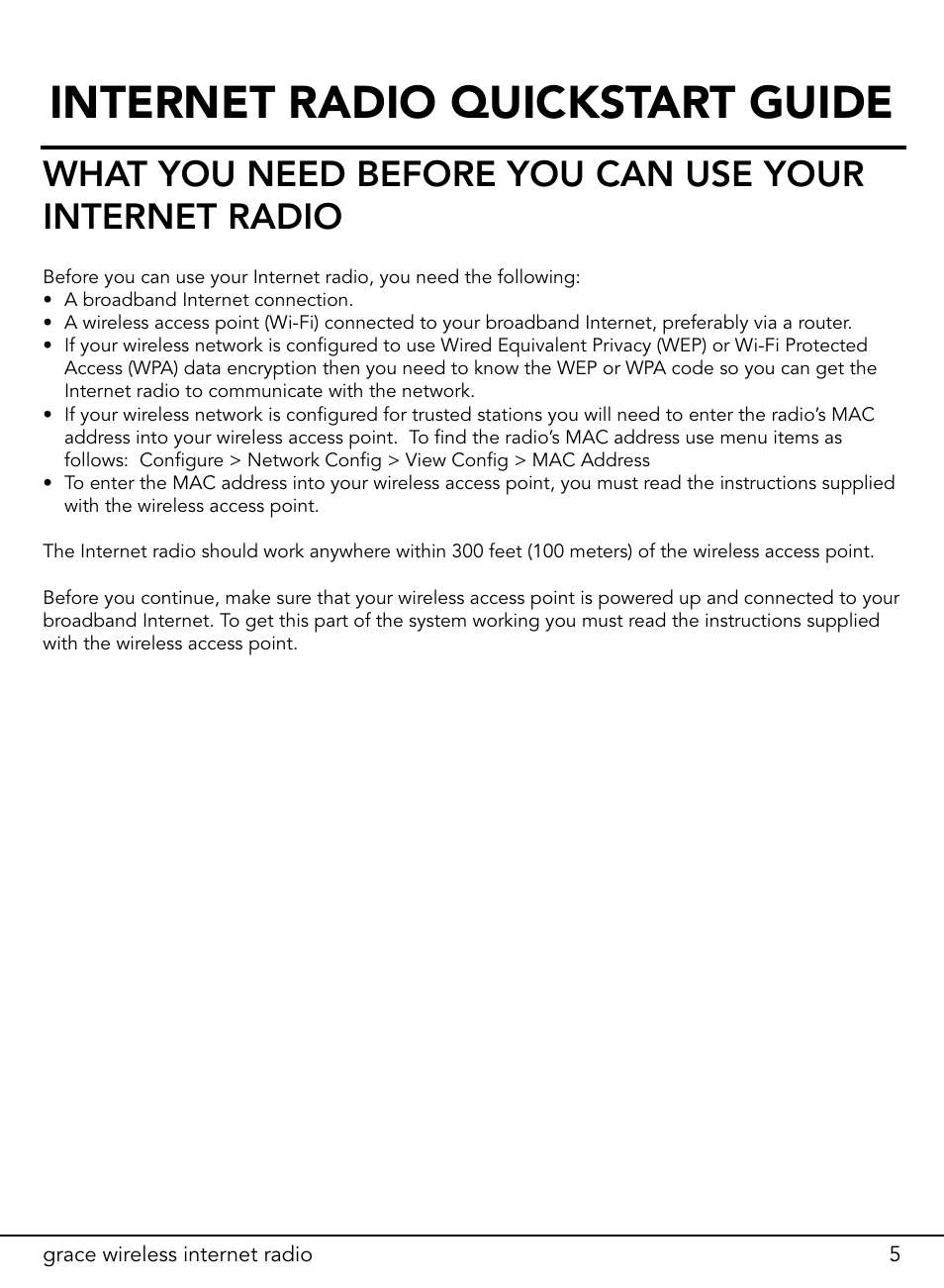 Internet radio quickstart guide | ECOXGEAR ITCIR1000: Original Grace Internet Radio User Manual | Page 5 / 41