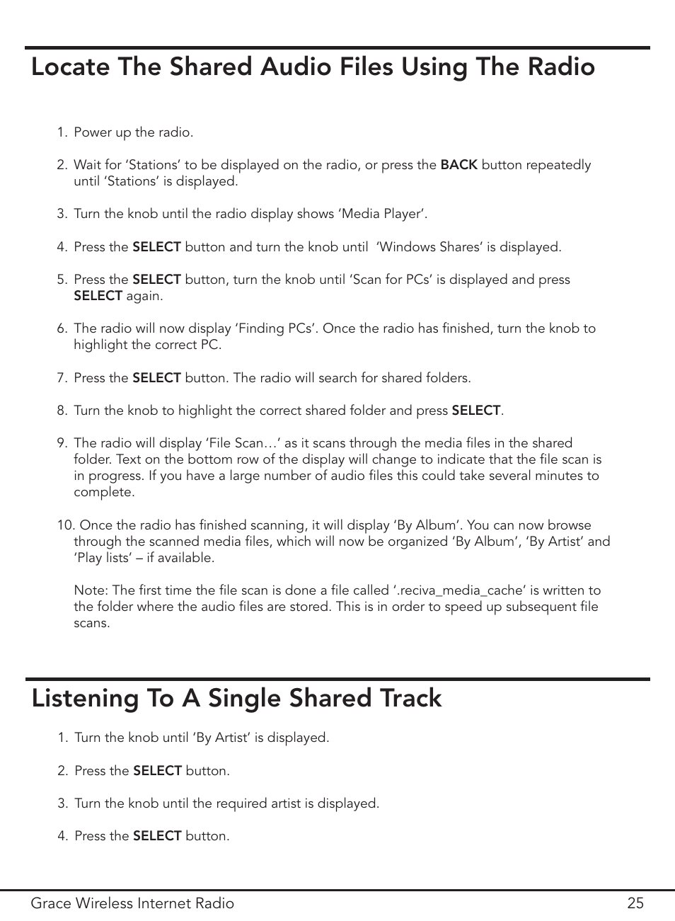Listening to a single shared track, Locate the shared audio files using the radio | ECOXGEAR IR1000: Innovator User Manual | Page 25 / 44