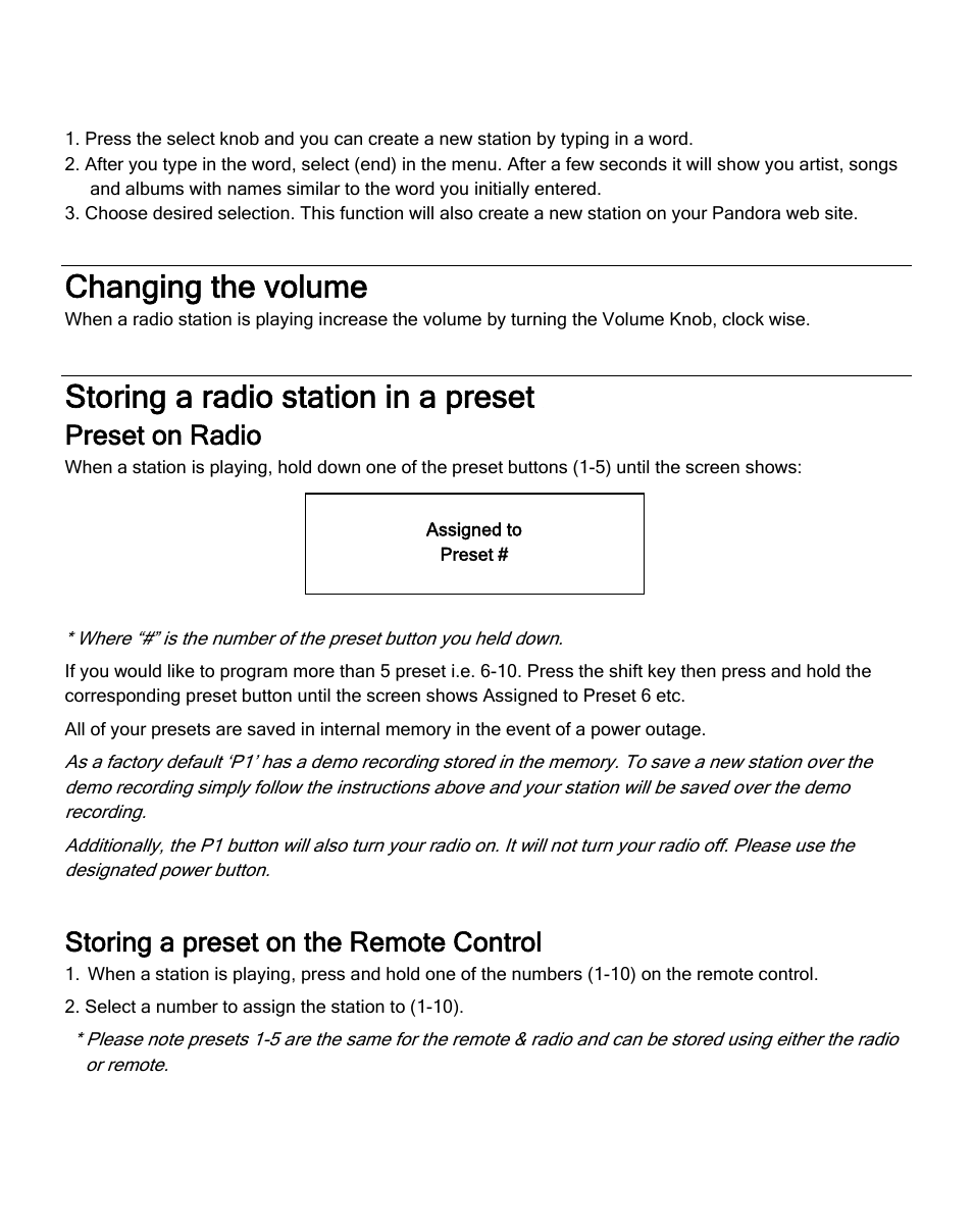 Changing the volume, Storing a radio station in a preset, Preset on radio | Storing a preset on the remote control | ECOXGEAR IR2500: Innovator III User Manual | Page 20 / 51