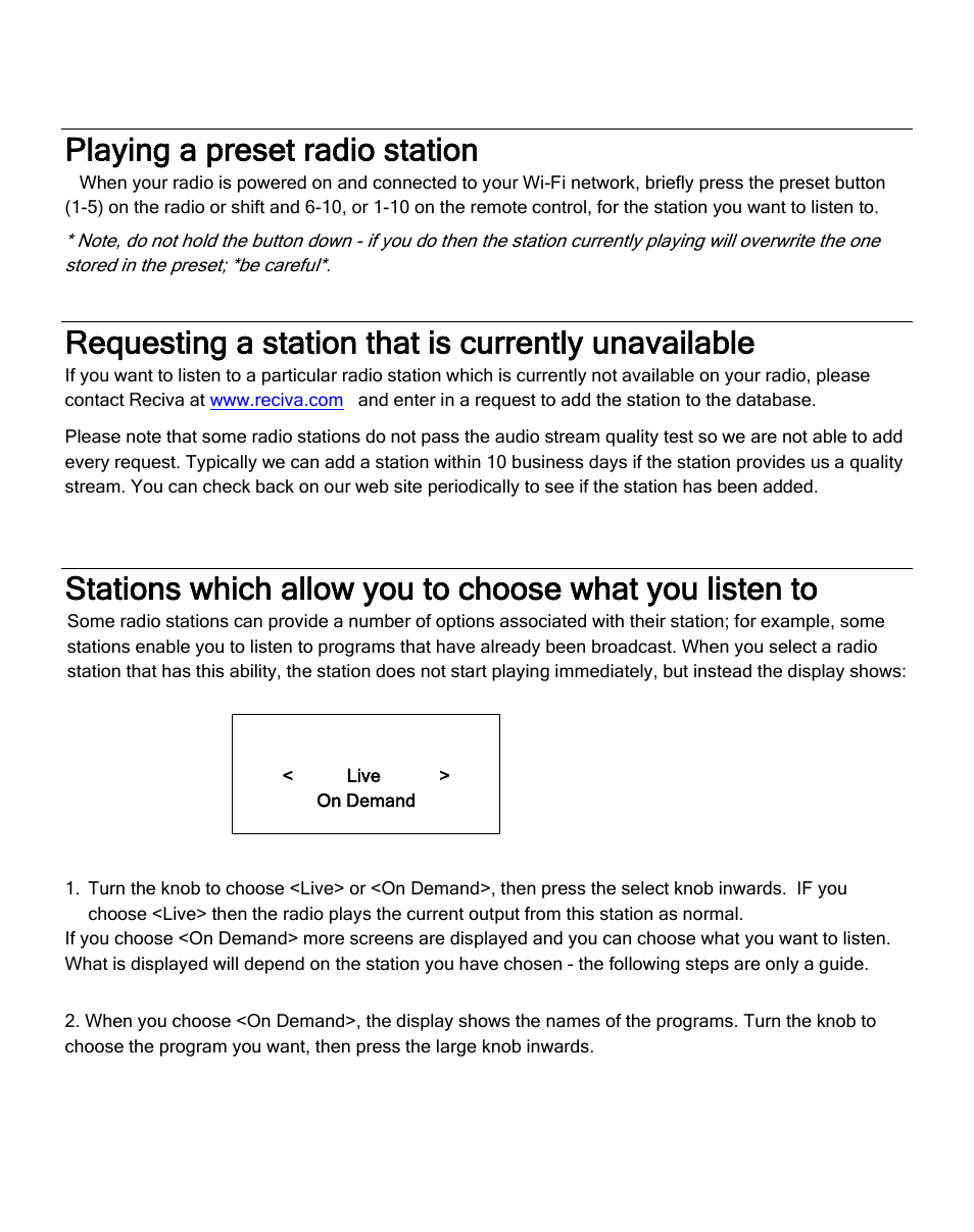 Playing a preset radio station, Requesting a station that is currently unavailable | ECOXGEAR IR2500: Innovator III User Manual | Page 21 / 51