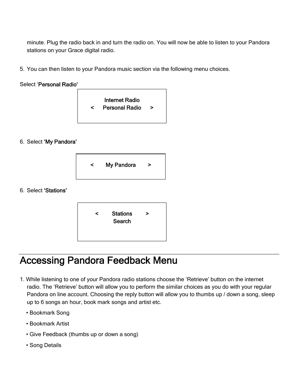 Accessing pandora feedback menu | ECOXGEAR IR2500: Innovator III User Manual | Page 29 / 51