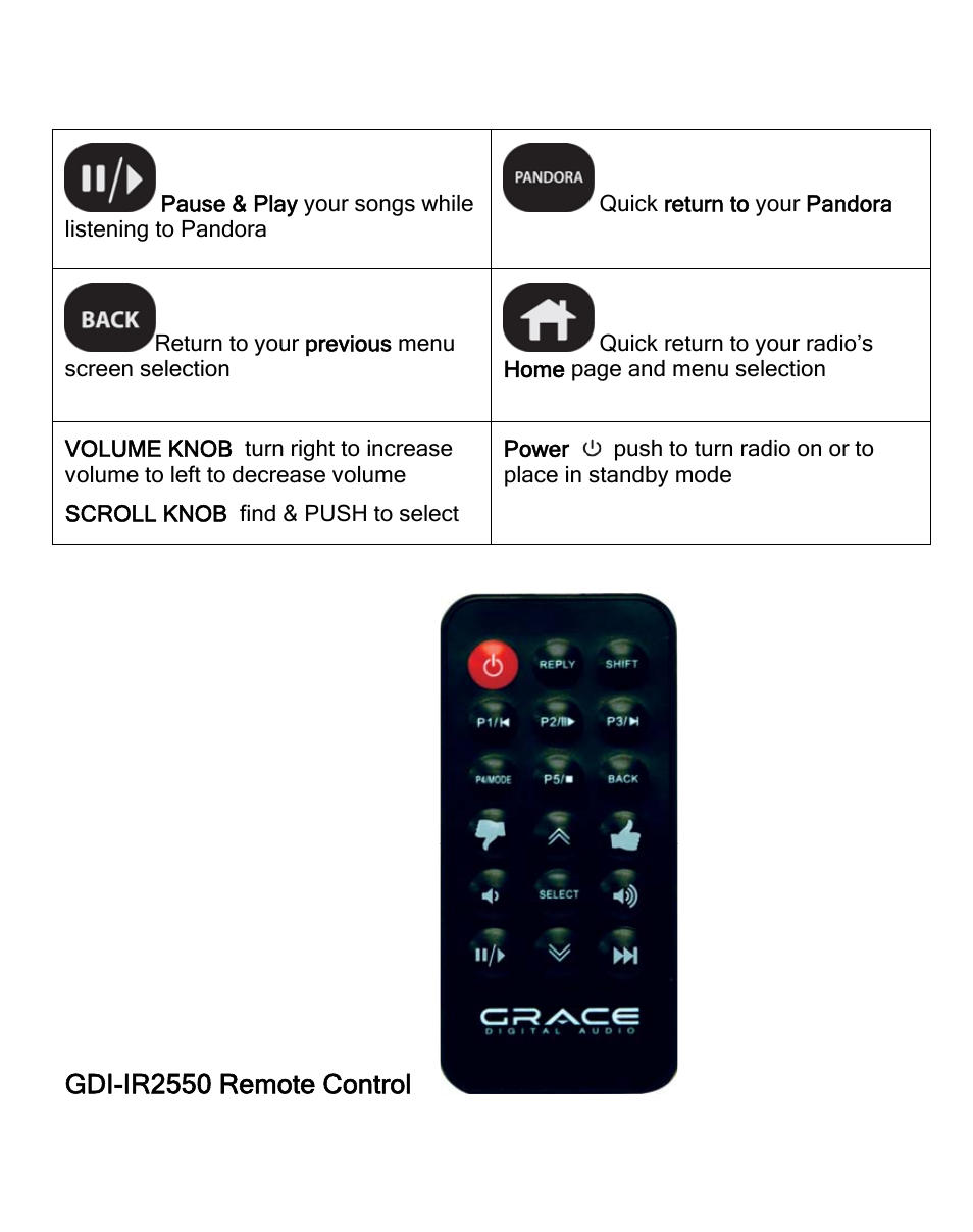 Gdi-ir2550 remote control | ECOXGEAR IR2550P: Pandora Radio User Manual | Page 11 / 51