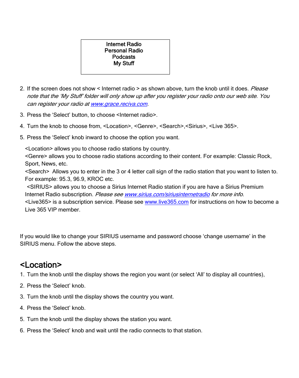 Location | ECOXGEAR IR2550P: Pandora Radio User Manual | Page 17 / 51