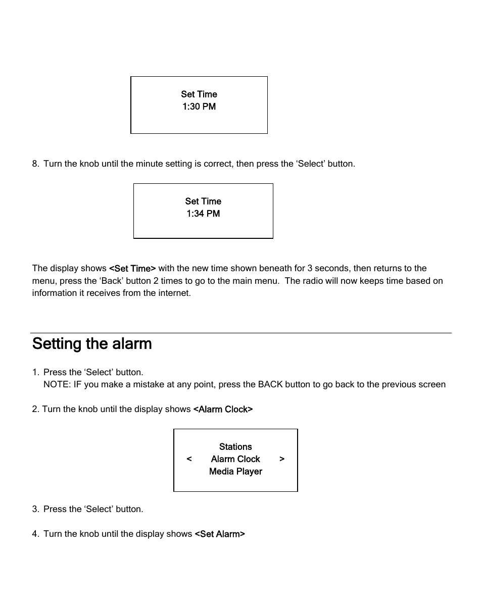 Setting the alarm | ECOXGEAR IR2550P: Pandora Radio User Manual | Page 23 / 51