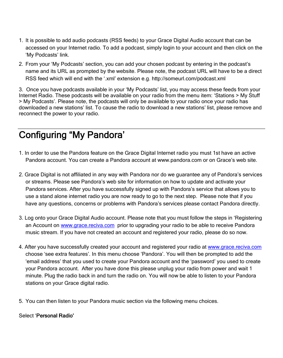 Configuring “my pandora | ECOXGEAR IR2550P: Pandora Radio User Manual | Page 28 / 51
