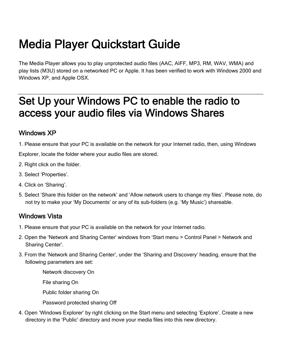 Media player quickstart guide | ECOXGEAR IR2550P: Pandora Radio User Manual | Page 30 / 51