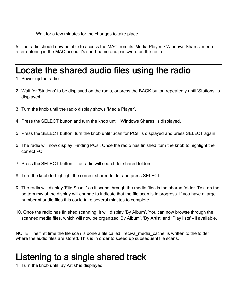 Locate the shared audio files using the radio, Listening to a single shared track | ECOXGEAR IR2550P: Pandora Radio User Manual | Page 32 / 51
