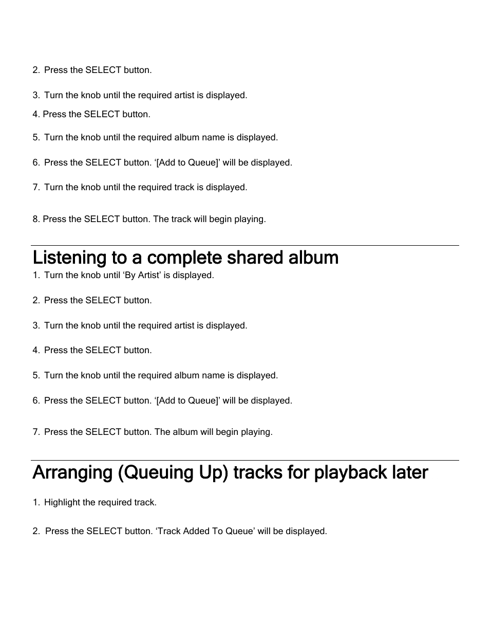 Listening to a complete shared album, Arranging (queuing up) tracks for playback later | ECOXGEAR IR2550P: Pandora Radio User Manual | Page 33 / 51