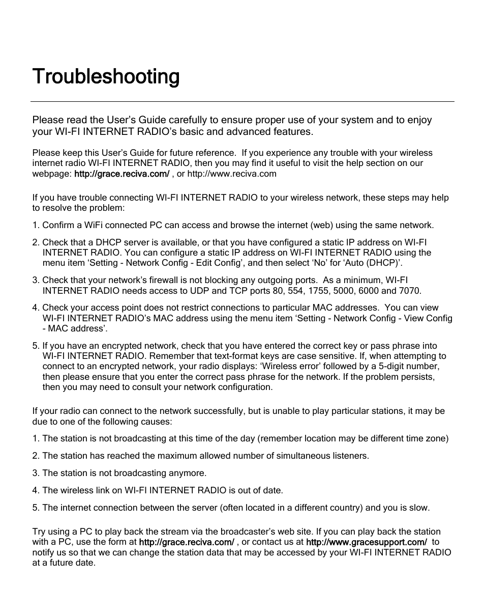 Troubleshooting | ECOXGEAR IR2550P: Pandora Radio User Manual | Page 44 / 51