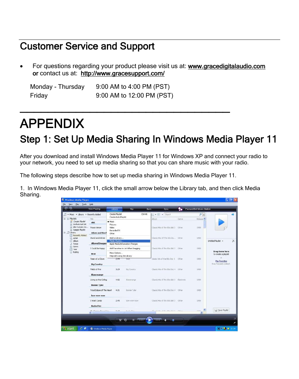 Customer service and support, Appendix | ECOXGEAR IR2550P: Pandora Radio User Manual | Page 47 / 51