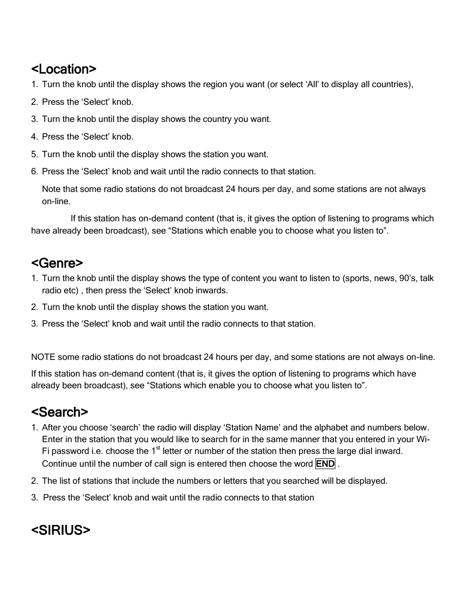 Location, Genre, Search | Sirius | ECOXGEAR IR2600: Innovator X User Manual | Page 18 / 52