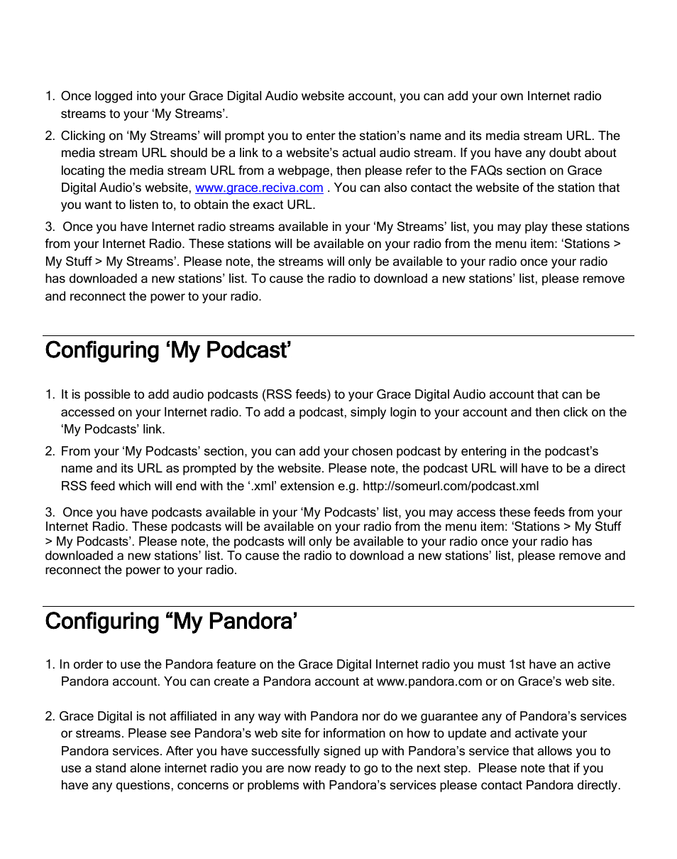 Configuring ‘my podcast, Configuring “my pandora | ECOXGEAR IR2600: Innovator X User Manual | Page 28 / 52