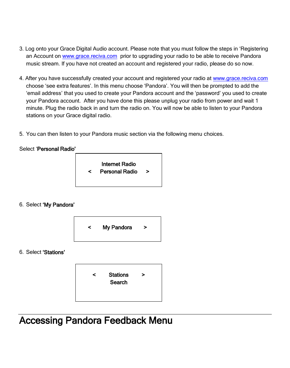 Accessing pandora feedback menu | ECOXGEAR IR2600: Innovator X User Manual | Page 29 / 52