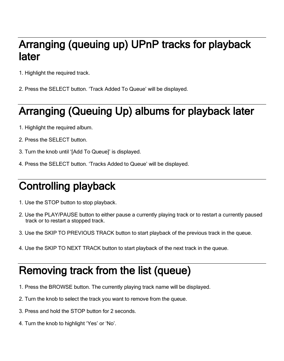 Arranging (queuing up) albums for playback later, Controlling playback, Removing track from the list (queue) | ECOXGEAR IR2600: Innovator X User Manual | Page 40 / 52