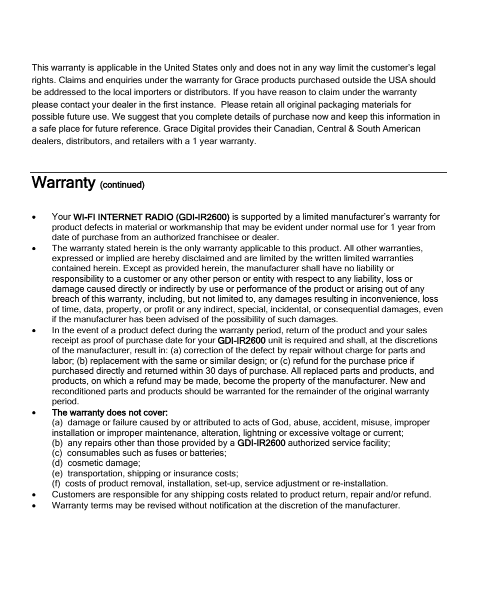 Warranty | ECOXGEAR IR2600: Innovator X User Manual | Page 47 / 52