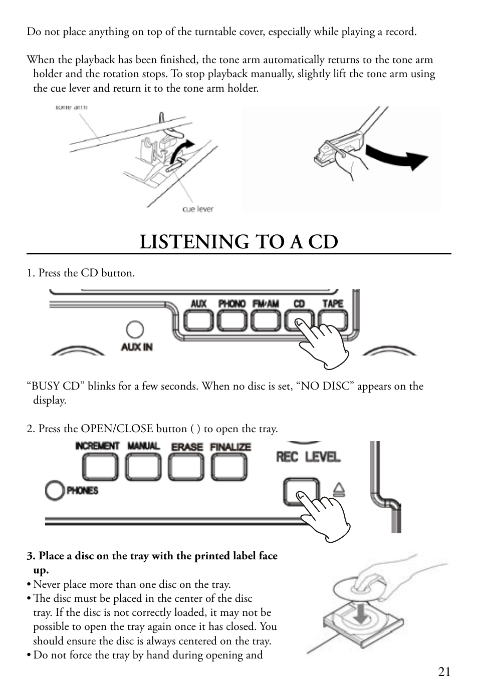 Listening to a cd | ECOXGEAR TWCCDRW: Tunewriter II User Manual | Page 21 / 38
