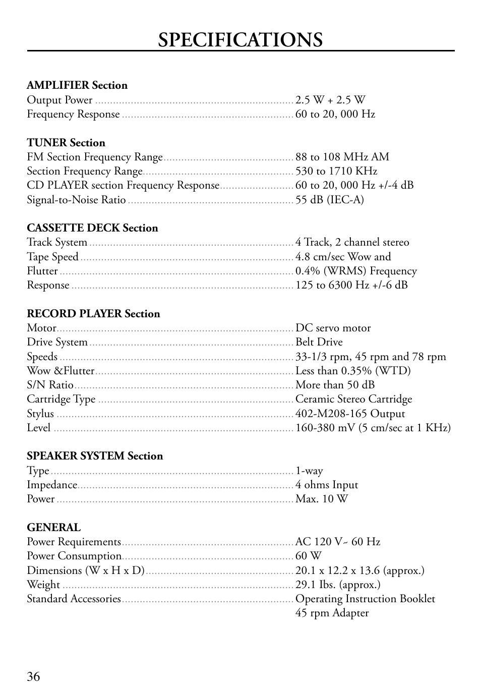 Specifications | ECOXGEAR TWCCDRW: Tunewriter II User Manual | Page 36 / 38