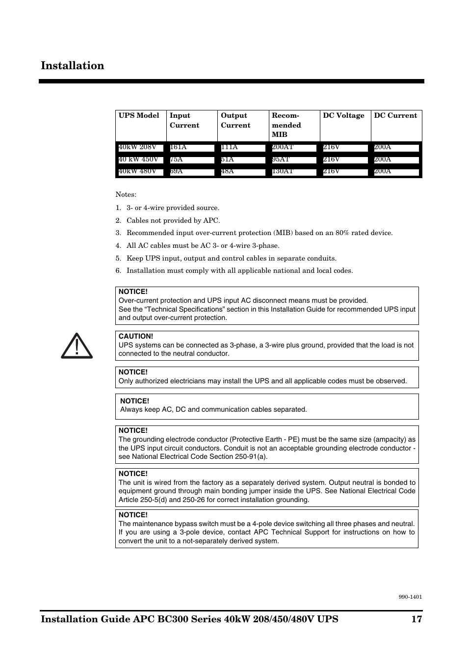 Installation | APC BC300 Series User Manual | Page 17 / 38