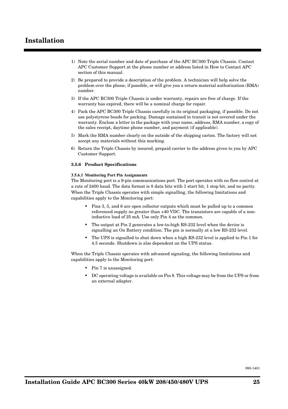 Installation | APC BC300 Series User Manual | Page 25 / 38