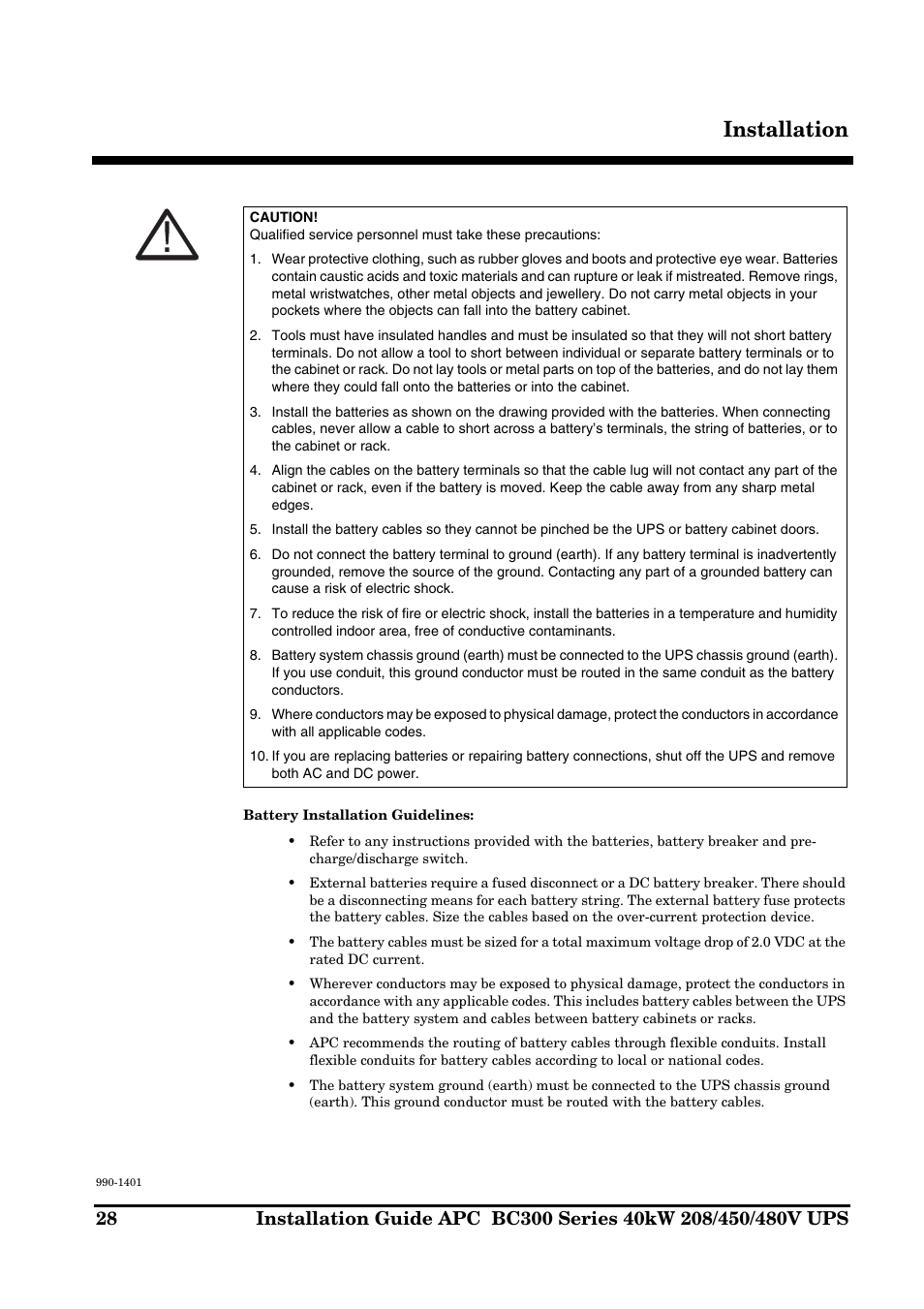 Installation | APC BC300 Series User Manual | Page 28 / 38