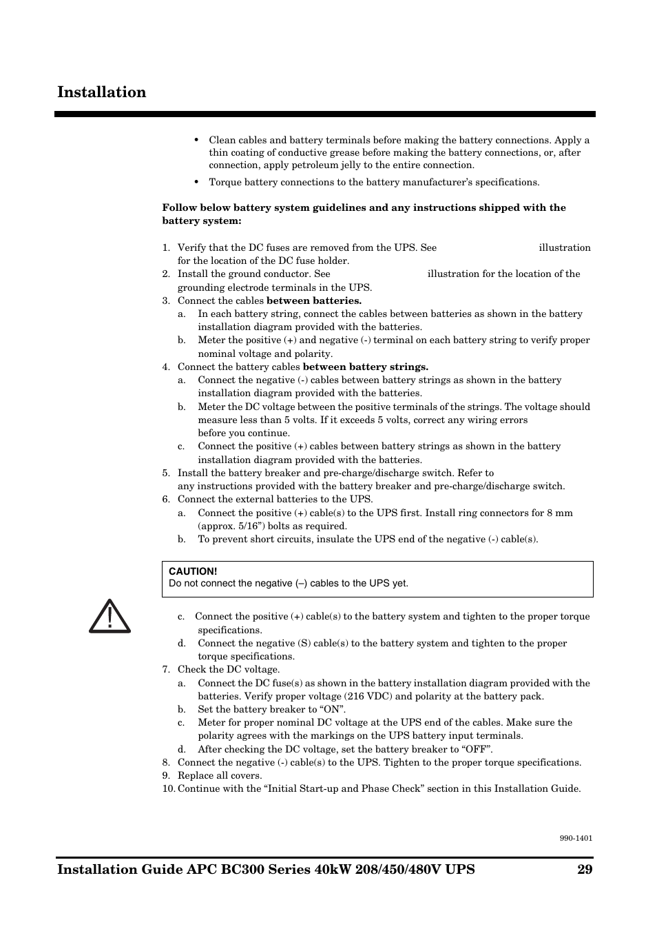 Installation | APC BC300 Series User Manual | Page 29 / 38