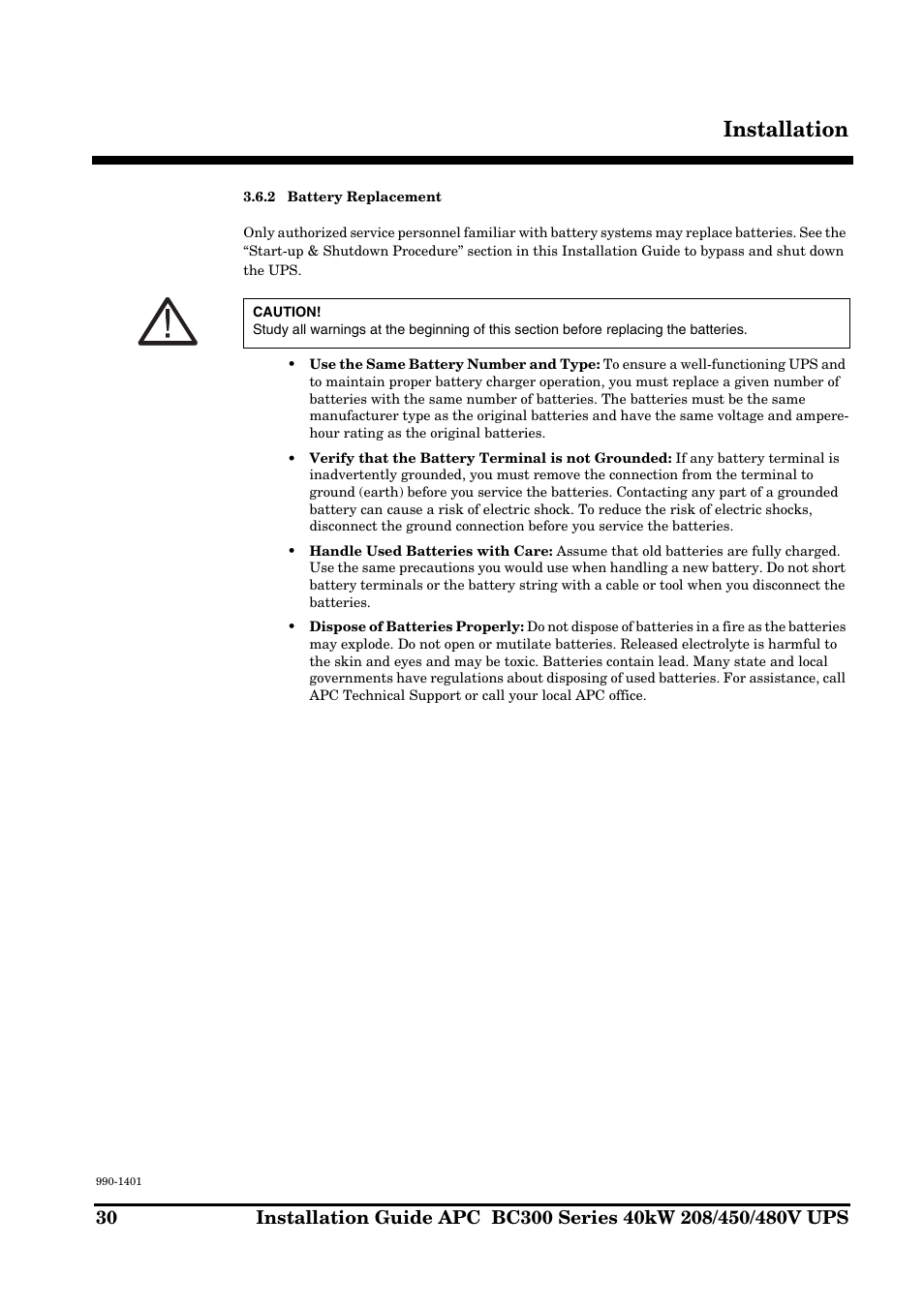 Installation | APC BC300 Series User Manual | Page 30 / 38