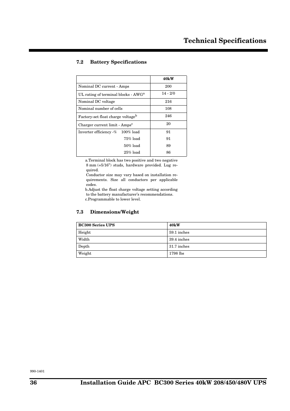 Technical specifications | APC BC300 Series User Manual | Page 36 / 38