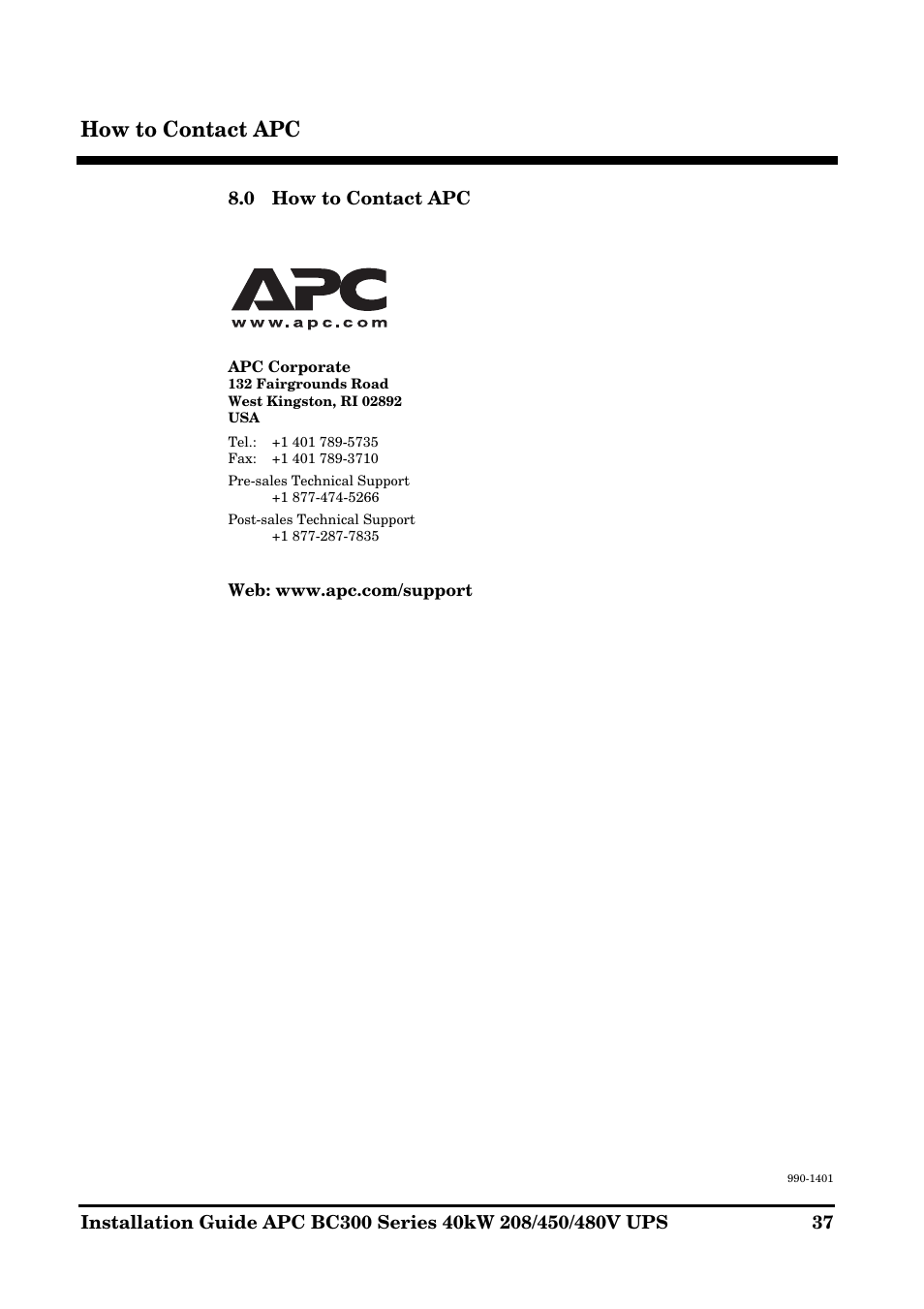 How to contact apc | APC BC300 Series User Manual | Page 37 / 38