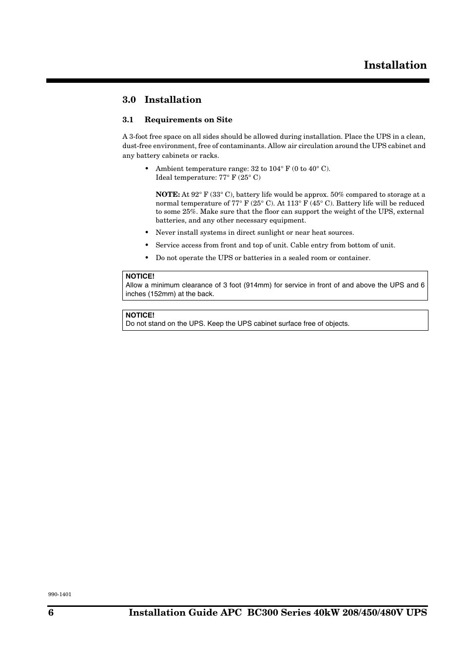 Installation, 0 installation | APC BC300 Series User Manual | Page 6 / 38