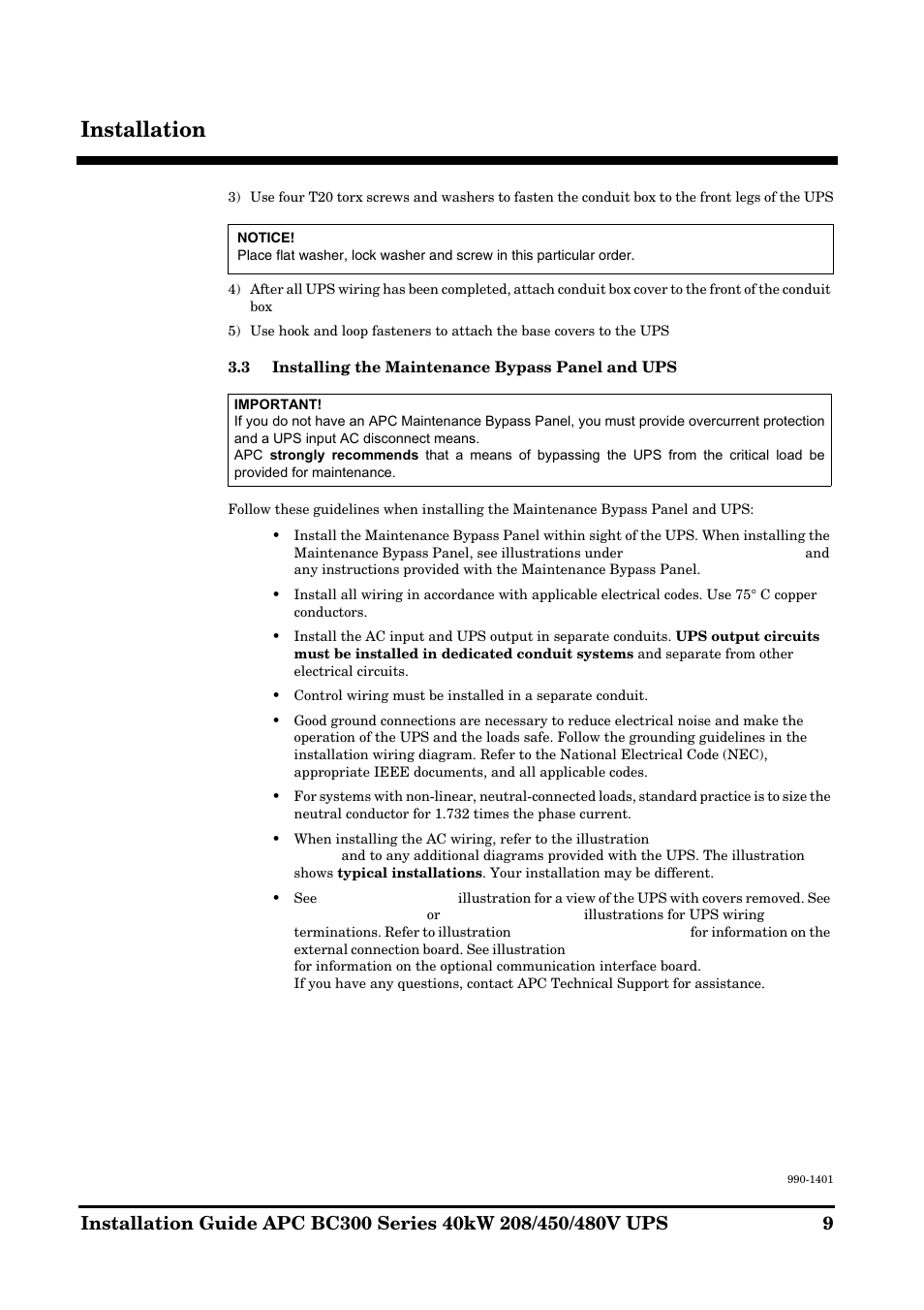 Installation | APC BC300 Series User Manual | Page 9 / 38