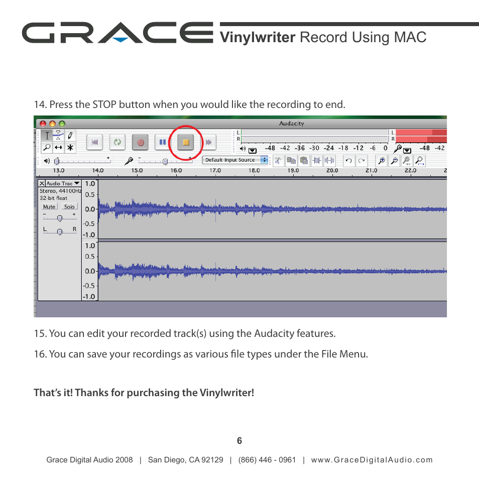 Vinylwriter record using mac | ECOXGEAR AVUSPB01: Vinylwriter Record Using Mac User Manual | Page 6 / 6