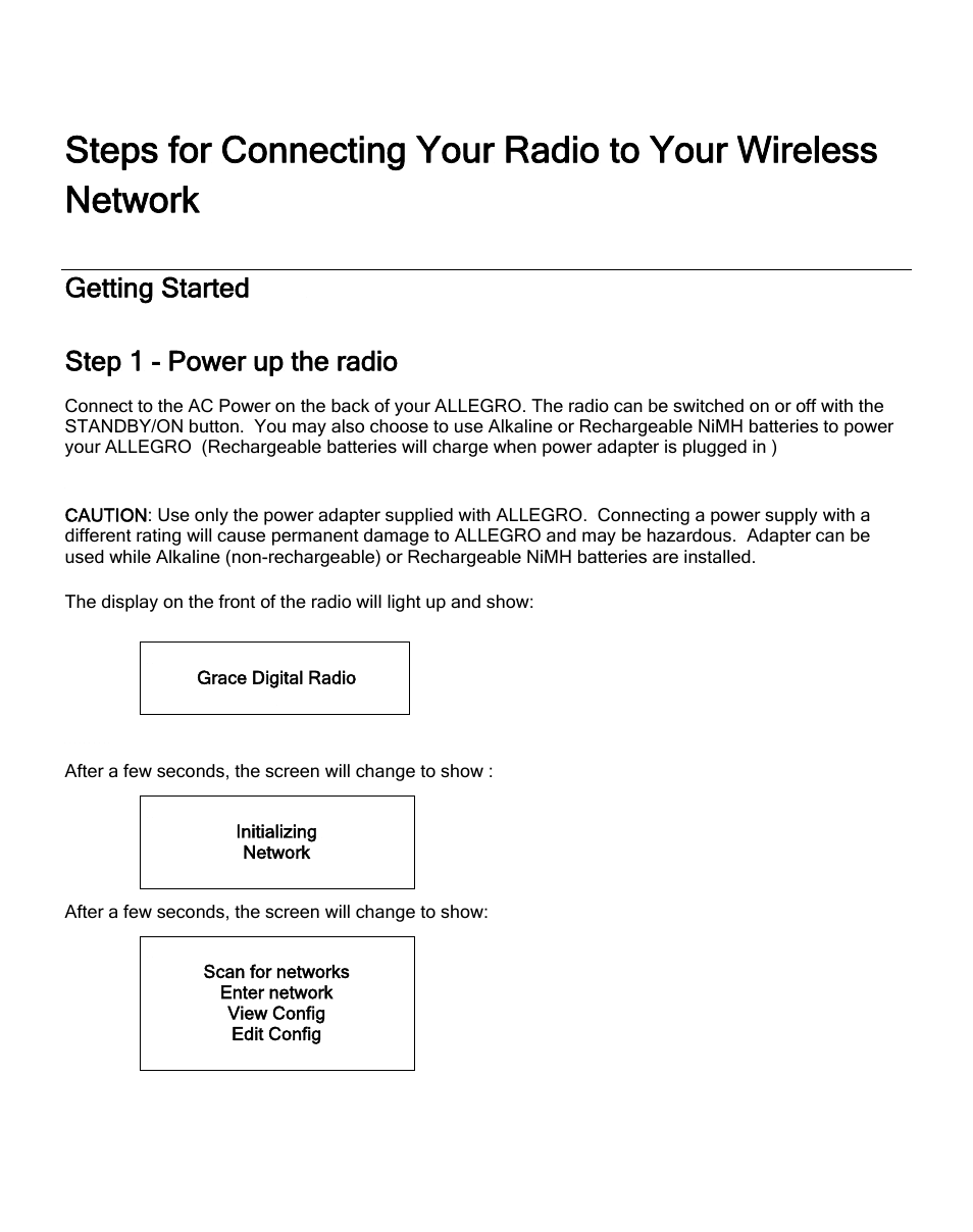 Getting started, Getting started step 1 - power up the radio | ECOXGEAR IRD4000: Allegro User Manual | Page 11 / 48