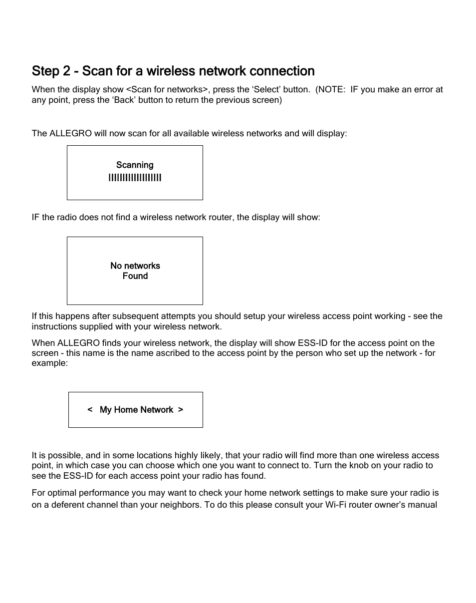 Step 2 - scan for a wireless network connection | ECOXGEAR IRD4000: Allegro User Manual | Page 12 / 48