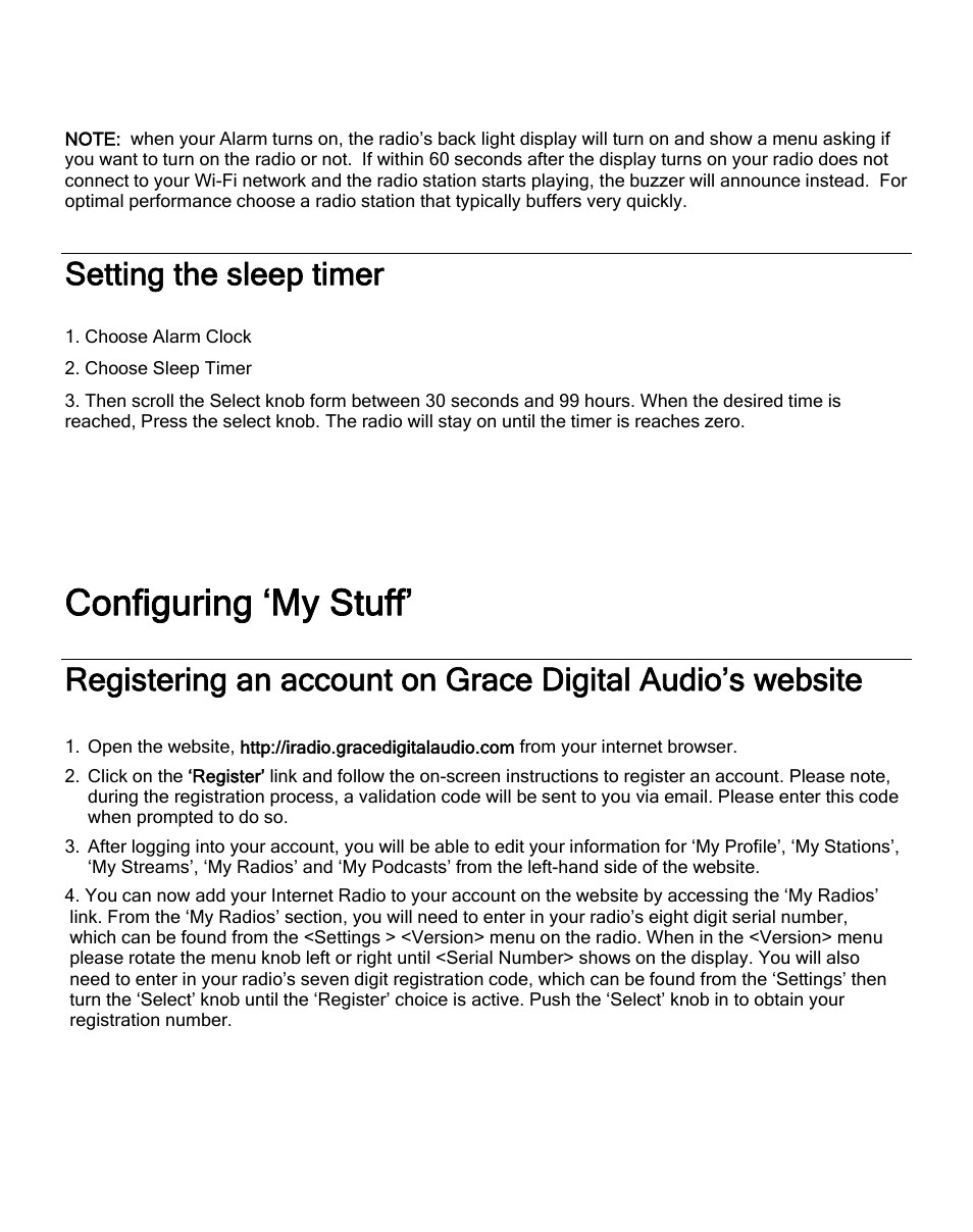 Setting the sleep timer, Configuring ‘my stuff | ECOXGEAR IRD4000: Allegro User Manual | Page 22 / 48