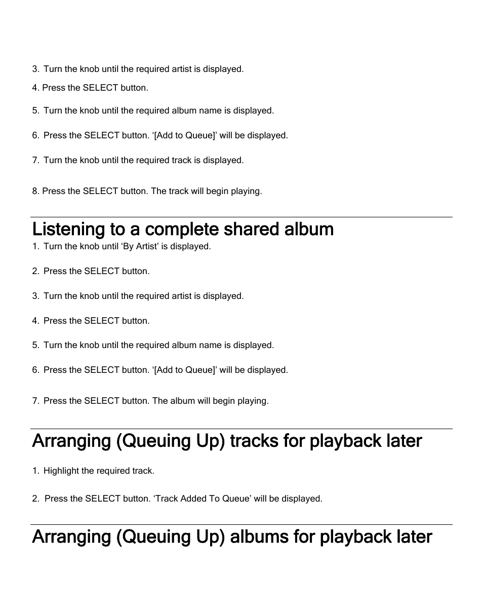 Listening to a complete shared album, Arranging (queuing up) albums for playback later, Arranging (queuing up) tracks for playback later | ECOXGEAR IRD4000: Allegro User Manual | Page 29 / 48